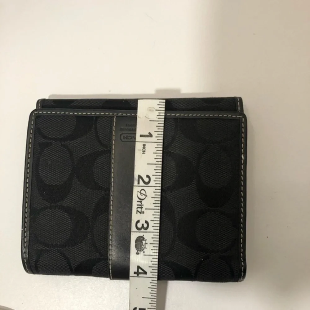 Coach black signature stripe compact wallet